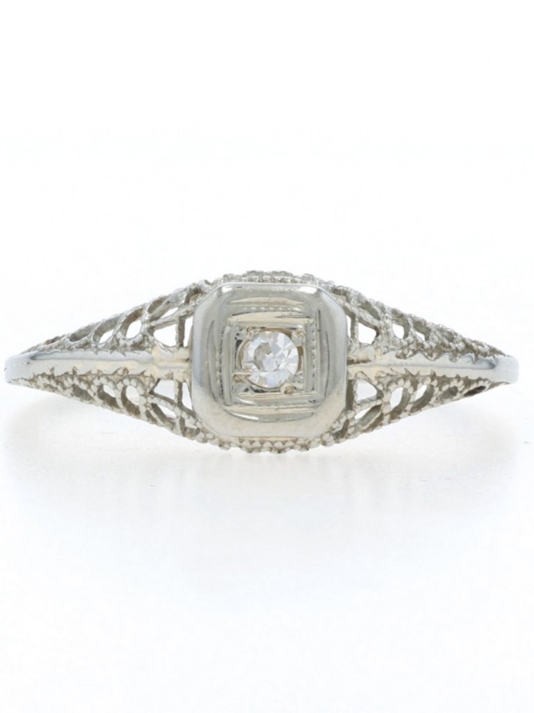 White Gold Diamond Solitaire Ring - 18k Single Vintage